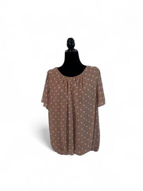 Zenobia Taupe Polka Dot Short Sleeve Blouse